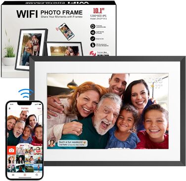 Цифровий фоторамка Frameo з Wi-Fi, 10.1 дюйма, 32GB, сенсорний екран, автоповорот, чорний