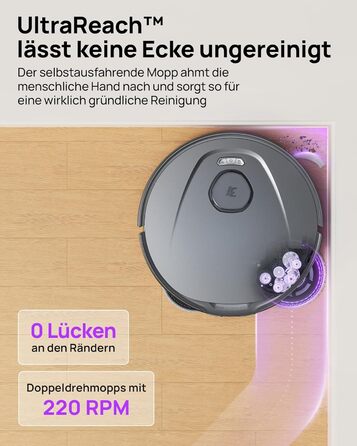 Робот-пилосос 3i P10 Ultra S з вологою ганчіркою, станція самостійного очищення, 18000 Па, для прибирання кутів, миття та сушіння, самостійне очищення та заправка, знімний моп, чорний