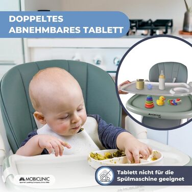 Дитячий стільчик Mobiclinic® Kids, Simba, з регульованою висотою, складаний, з підносом, зелений, для дітей