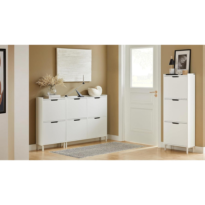 Взуттєва шафа SoBuy вузька з 3 дверцятами, компактна, біла, 50x129x19 см (FSR151-H-W)