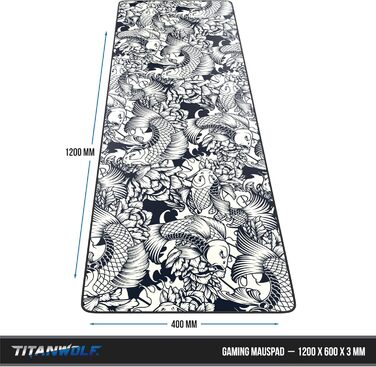 Килимок для миші Titanwolf XXXL 1500x800 мм - великий формат, гумовий, антиковзаючий, для геймінгу, з дизайном Koi Tattoo