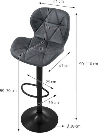 Набір барних стільців ML-Design з 2 шт. , штучна шкіра, антрацит, м'який, регульований по висоті, поворот на 360