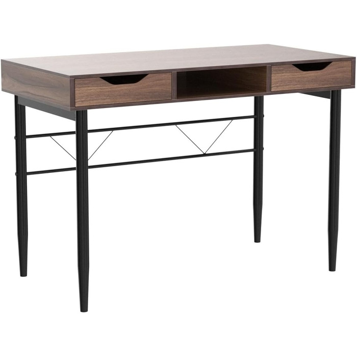 Письмовий стіл Relaxdays з висувними ящиками і полицею, сучасний, металевий каркас, офісний стіл HBT 77x110x55см, коричнево-чорний, PB, 77 x 110 x 55 см