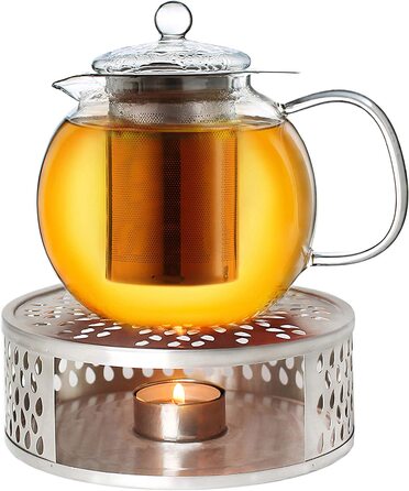 Скляний чайник Creano об'ємом 1,7 л, 3 склянки з вбудованим ситечком з нержавіючої сталі і скляною кришкою, ідеально підходить для приготування розсипного чаю, без крапель, все-в-одному (0,85 л каструлі)