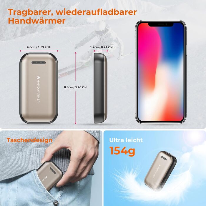 Електричний гріє для рук Fitabok 2 шт. – 6000mAh, магнітний, USB-C, 3 рівні нагріву до 55°C, для активного відпочинку, кемпінгу, гольфу, синдром Рейно