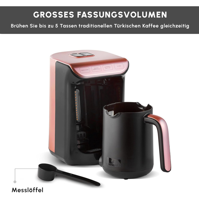 Кавомашина KARACA Hatır Roast для приготування турецького кави, рожеве золото, 5 чашок, 535W, з системою попередження, ложка, легке очищення
