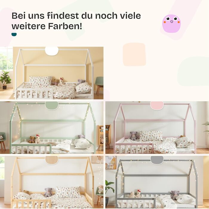 Ліжко дитяче Hesel Hausbett біле 90x200 см з бортиками та ламелями. Монтессорі ліжко-платформа для підлітків. Дерев'яне ліжко від en.casa