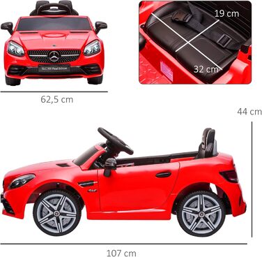 Дитячий електромобіль Mercedes SLC 300 12V з пультом, LED-фарами, ременем безпеки та музикою, червоний, для дітей від 3 років