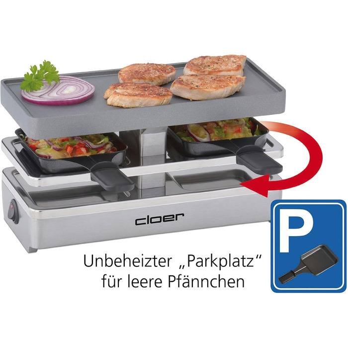 Cloer 6495 Mini Raclettegrill: компактний гриль для фондю з 2 сковорідками, 400 Вт