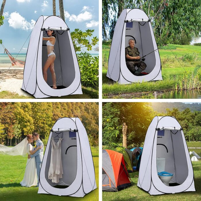 Намет для туалету CLIPOP Pop-Up, портативний, для душу, захист від сонця, водонепроникний, для відпочинку на природі (120x120x190 см, сірий)