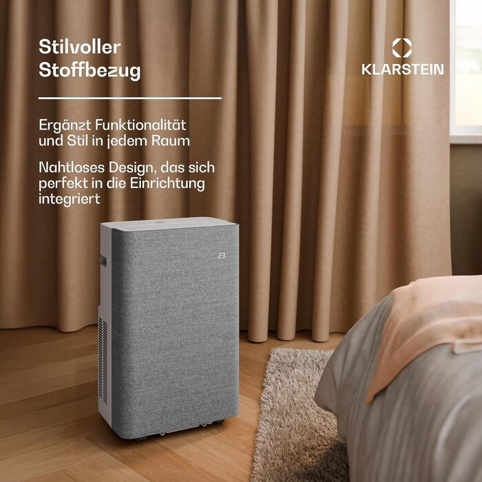Klarstein AireLux: Мобільний кондиціонер 14000 BTU, для приміщень до 51 м², з керуванням через додаток та голосовим управлінням, 4-в-1 (охолодження, осушувач, вентилятор, нічний режим), тихий, сірий