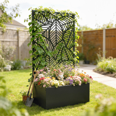 Підвищене грядка з металу з шпалерою для в'юнких рослин, самостійна або для кріплення до стіни