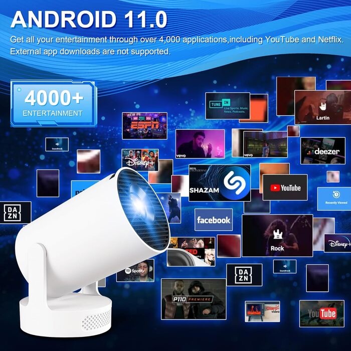 Портативний міні проєктор 4K HY300ultra з Wi-Fi 6, Android 11 та підтримкою HDMI для телефону/ПК/ноутбука/Stick. Full HD 1080P, вбудований динамік