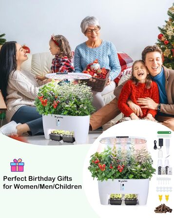 Гідропонна система вирощування: 8 капсул, 24W LED лампа повного спектру з сигналом про низький рівень води | Внутрішній сад для кухні, вітальні, школи | Ідея подарунка для любителів садівництва (16 капсул - Білий)