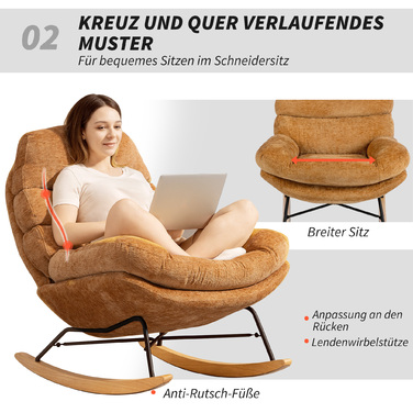 Крісло-гойдалка HOMCOM з м'яким сидінням, сталевими ніжками та дерев'яними ковзанами, жовтого кольору