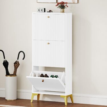 Шафа для взуття DWVO з 3 висувними ящиками, регульована перегородка, для прихожого, вітальні, біла