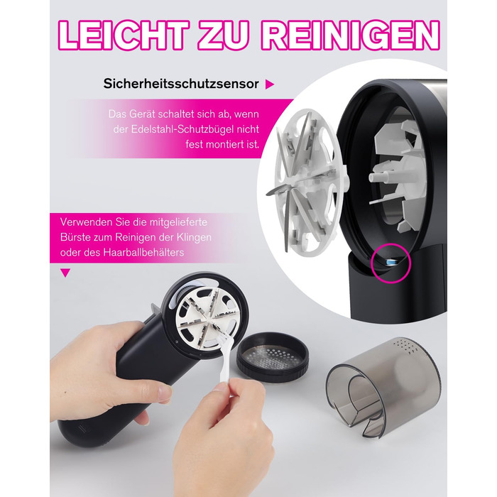 Електричний видальник ворсу Homtronics з USB-зарядкою, LED-дисплеєм та 6-ма лезами для одягу, диванів та килимів, чорний