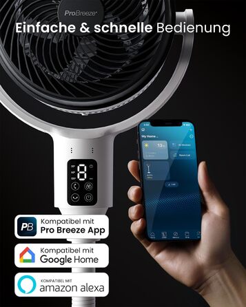 Вентилятор Pro Breeze AirFlo Standventilator: тихий, з пульт, LED-дисплей, 109 см, 2 режими, осциляція, 29 дБ, регулювання висоти, для дому, офісу, спальні, AirFlo WLAN