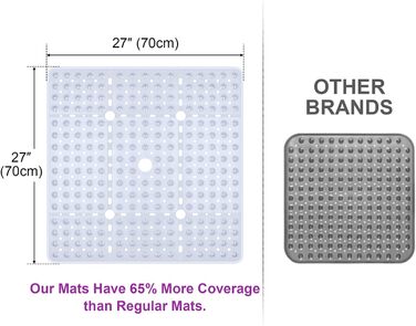 Протиковзкий килимок для душу Kingrading XL 70x70 см, 240 присосок, зливні отвори, можна прати в пральній машині (прозорий)