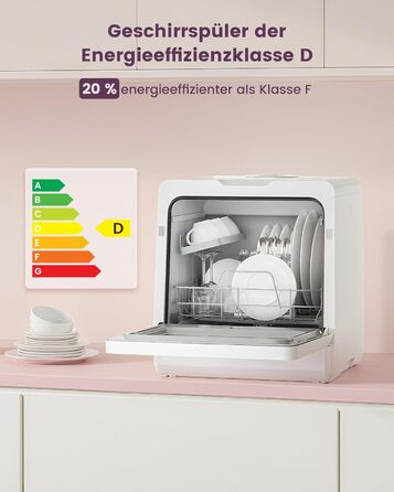 Посудомийна машина HAVA для столу з пом'якшувачем води та підвищеною енергоефективністю, 8 програм миття, блокування від дітей та відкладений старт, не потребує встановлення - ніжний лавандовий колір, TDJR09