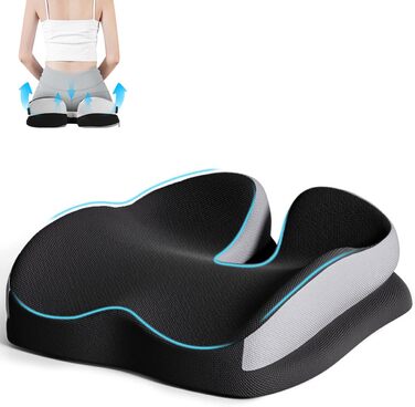 Ортопедична подушка Xespis для сидіння, Memory Foam, для болю в куприку, сідниці, геморої, спини, чорна
