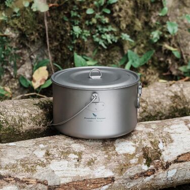 iBasingo 2.9L Титановий похідний казанок Titan з великою ємністю, туристична посудина для приготування їжі, легкий набір для кемпінгу, посуд для приготування їжі з складною ручкою, кухонні аксесуари для 1-3 осіб Ti2045C