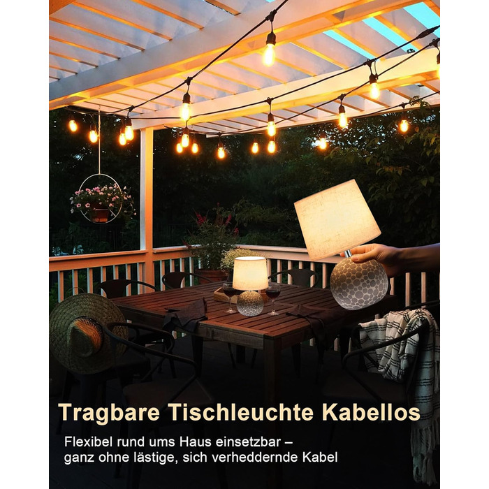 EGOBASIC LED-лампа настільна керамічна акумуляторна з пультом, бездротова, з таймером, регульована яскравість, 12 кольорів RGB, для вітальні, спальні, їдальні (вінтажний цоколь)