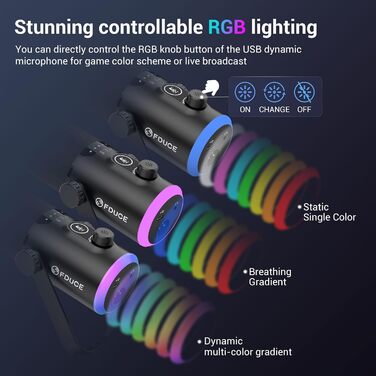 Мікрофон ігровий FDUCE з USB/XLR підключенням, RGB-підсвічуванням та регулюванням Gain для стрімінгу, запису подкастів та ігор (D30+)