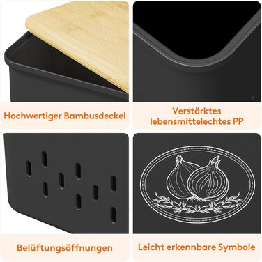 Набір контейнерів для зберігання картоплі, цибулі та часнику Lifewit (3 шт) - чорний, з вентиляцією, великий об'єм