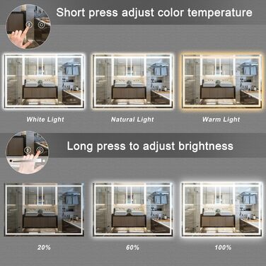 Дзеркало для ванної кімнати з LED-підсвічуванням Dripex 50x70 см, Touch-перемикач, антизапар, холодне біле світло 6400K, енергозберігаюче