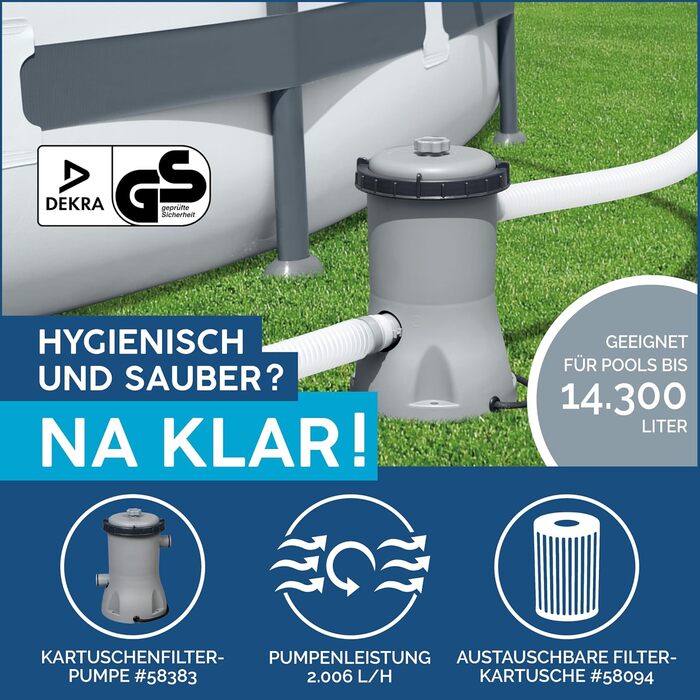 Надувний басейн Bestway Fast Set 396x84 см, круглий, сірий ратан, з фільтр-насосом