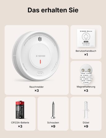 X-Sense Розумний димовий сповіщувач Wi-Fi з магнітною кріпленням, мережевий пожежний сповіщувач з базою SBS50, функція додатку, сумісний з Home Assistant, змінна батарея, XS0D-MR61, білий (3 x XS0D-MR без бази, білий)