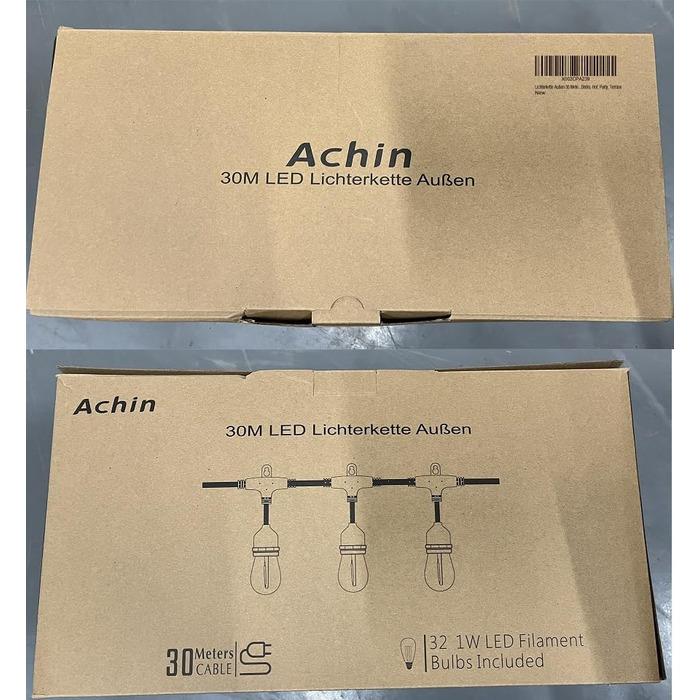 LED гірлянда Achin 15M для зовнішнього використання, тепле біле світло 2700K, 25+2 лампочки G40 E12, диммування, для саду, вечірки, тераси