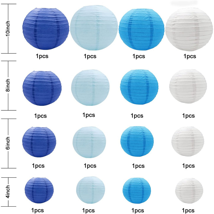 Круглі паперові ліхтарики, 18 шт. , декоративні для весіль, вечірок, заходів, різних інших предметів. Розміри (синій/білий)