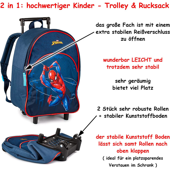 Набір - дитячий візок та рюкзак - Людина-павук - вкл. ім'я - з водовідштовхувальним покриттям - для дівчаток та хлопчиків - візок на колесах - дитячий візок -. Персоналізований - з бажаним ім'ям, 2 TLG.
