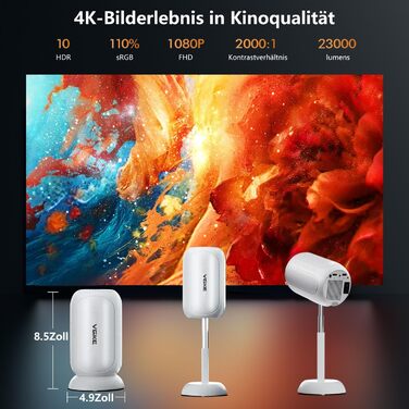 Міні-проектор VGKE з Android TV 13.0, 23000 люмен, Full HD 4K, WiFi6, Bluetooth, автофокус, автоматична корекція трапецеїдальних спотворень, для телефону/зовнішнього використання/ноутбука