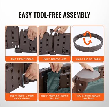 Дерев'яний пісочниця VEVOR з кришкою, восьмигранна пісочниця з 4 місцями для сидіння та підстилкою, пісочниця для дітей у сад, подарунок для хлопчиків та дівчаток віком 3-12 років (пластик, кругла)