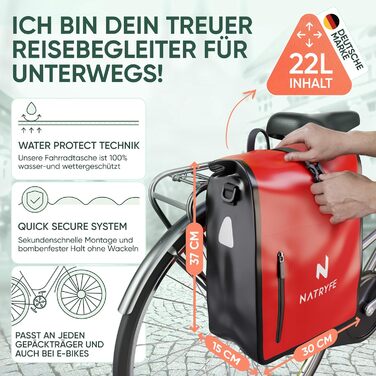 Кофр NATRYFE для багажної полиці - об'єм 22 л, 100 водонепроникний і міцний - Зі світловідбивачами та плечовим ременем - Бомбонепроникна фіксація на будь-якій багажній полиці - Ідеальна сумка-кофр червона 22 л