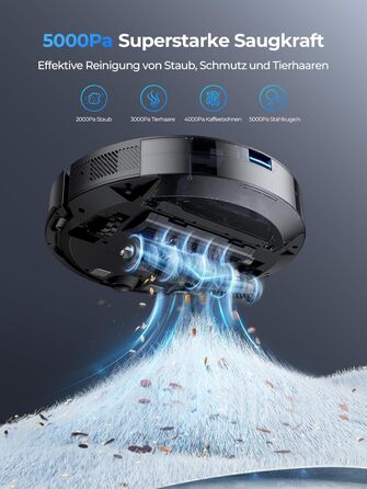 Робот-пилосос Laresar Clean 3-в-1 з функцією миття, 5000Pa, лазерна навігація, 180 хв, для тварин, килимів, твердих підлог, керування через додаток, 15 зон заборони (чорний)