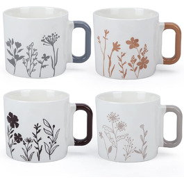 Набір кавових чашок EYMPEU 4 шт. об'ємом 450 мл з квітковим візерунком - ідеально для дому та як подарунок в офіс