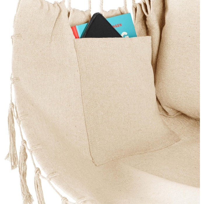 Гамак-крісло з подушкою 100x130x75 см, до 150 кг, для саду та дому, бохо-стиль, для дорослих (Бежевий)