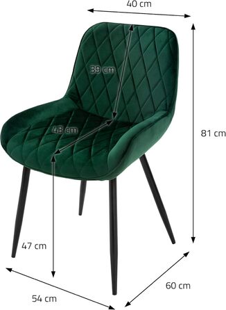 Набір з 4-х обідніх стільців ML-Design, темно-зелений, з м'яким сидінням з велюру, металеві ніжки, для кухні та вітальні