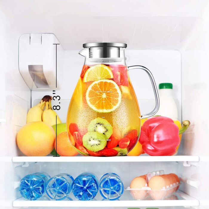 Скляна карафа Veccom 2.4L з кришкою, термостійкий глечик з боросилікатного скла для води, холодного чаю, соку