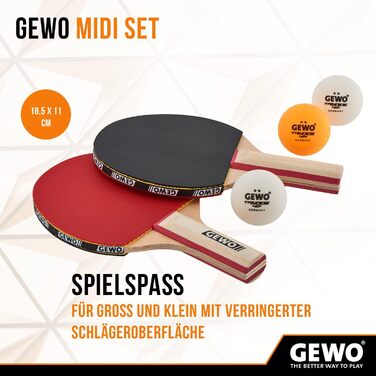 Набір ракеток для настільного тенісу GEWO Midi - 2 маленькі ракетки та 3 м'ячі
