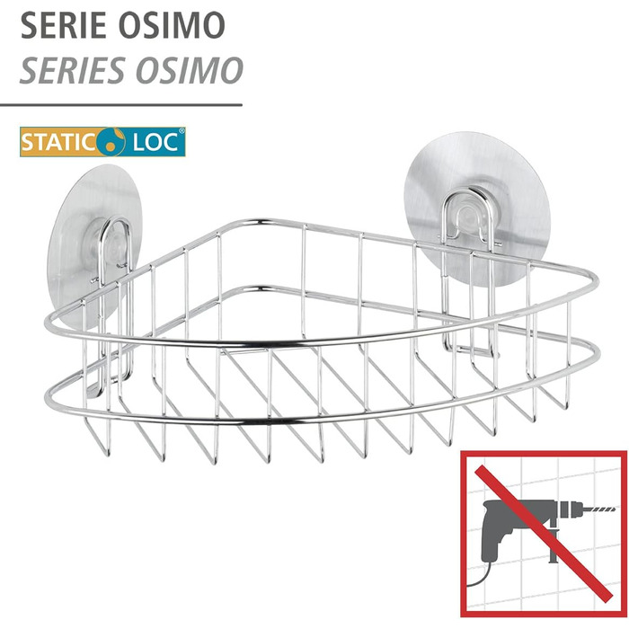 Кутова полиця WENKO Static-Loc Osimo - кріплення без свердління, сталь, 26,5 x 11,5 x 19 см, хром стандарт