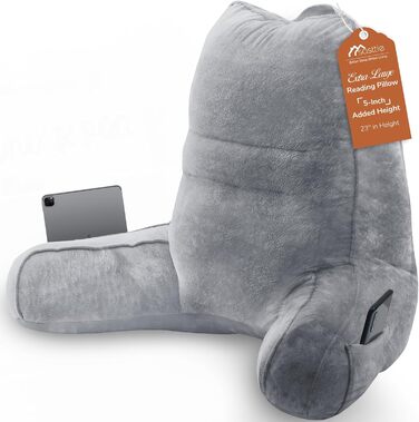 М'яке спинне крісло-подушка Sasttie для ліжка, рожеве (стандарт, темно-сірий) з кишенями та підлокітниками