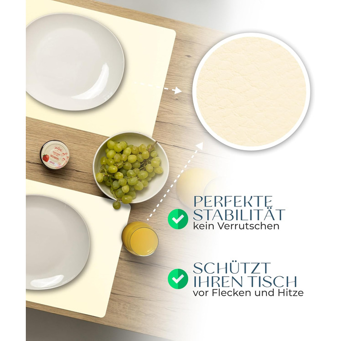 Набори серветок на стіл, 4 шт. – екологічні, стабільні та неслизькі – з високоякісної переробленої шкіри, Made in Germany (Бежевий)