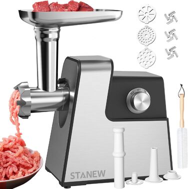 Електрична м'ясорубка STANEW Fleischwolf 4-в-1, 3500W з 3-ма нержавіючими ножами та насадками для ковбас
