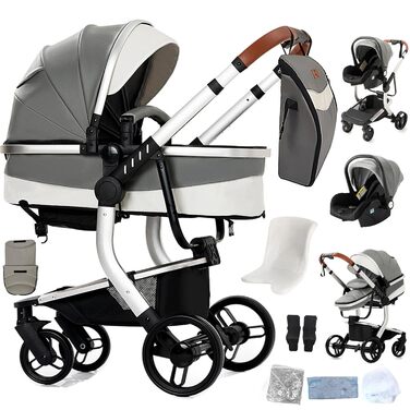 Дитяча коляска Reenborn 3 в 1, Buggy з двома режимами, алюмінієвий каркас, комплект з мішком для переодягання (588 Black)