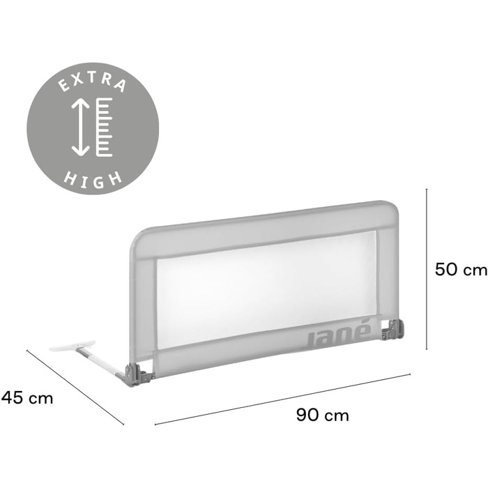 Бортик для ліжечка Jané складаний, високий (90 см, сірий) з чохлом для транспортування, дихаючий